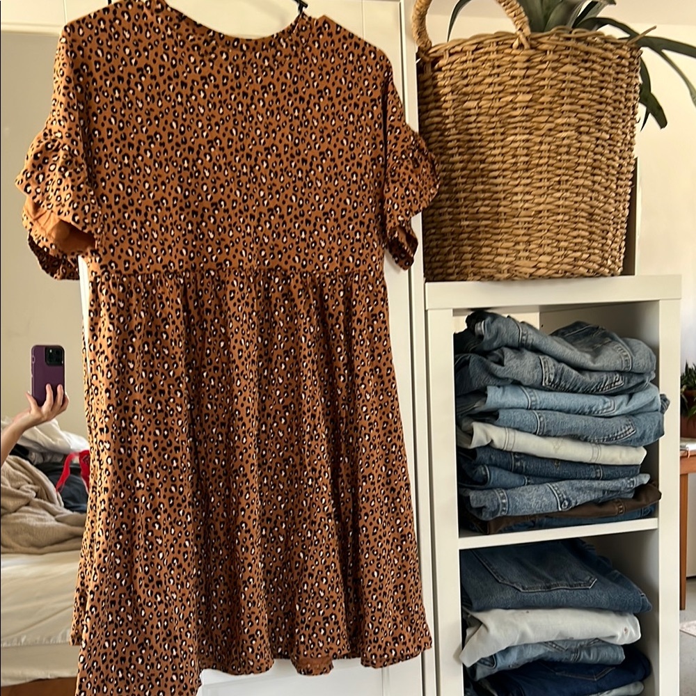Brown and Black Short Sleeve Ruffled dress